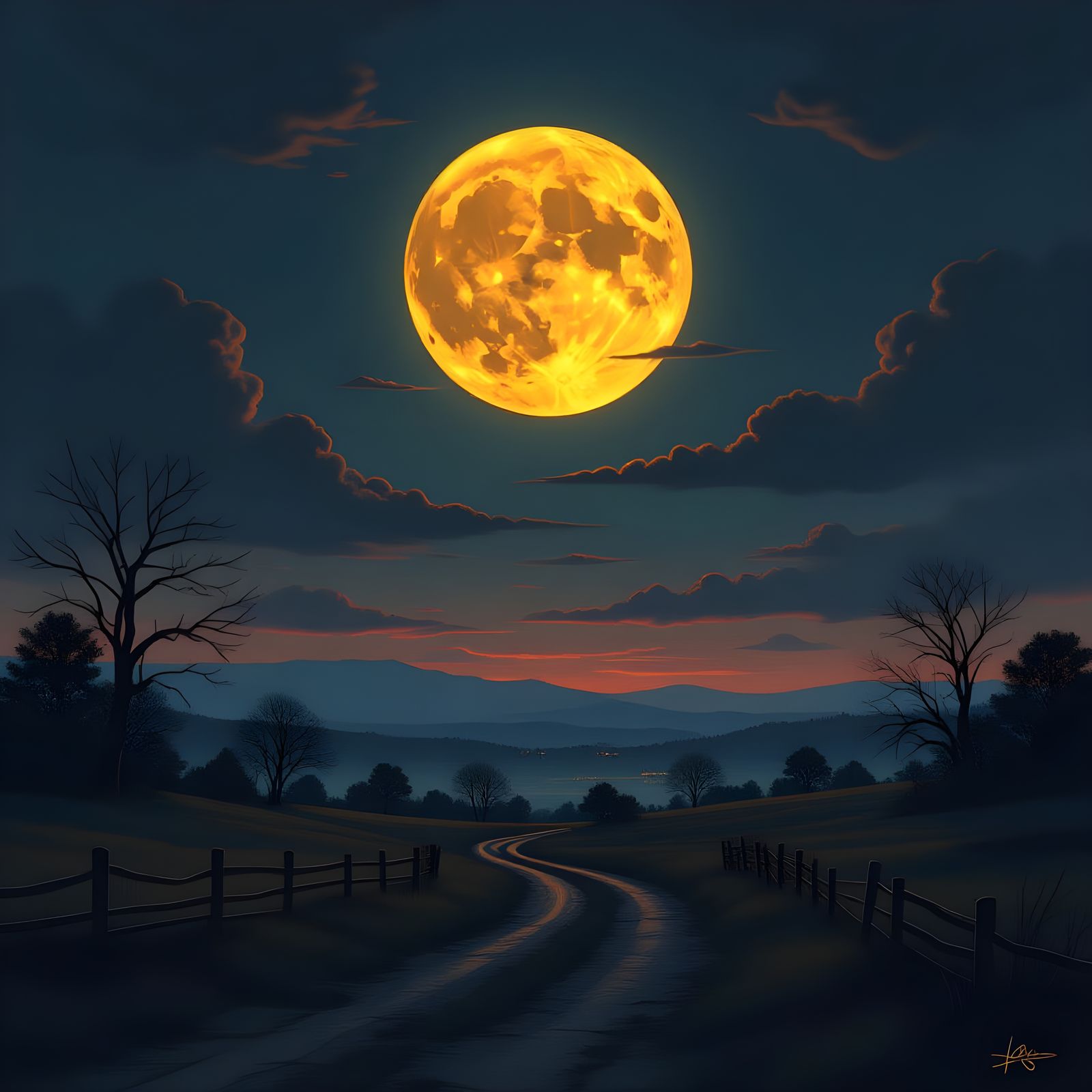 Yellow-Orange Moon at Nightfall: Halloween Vibe