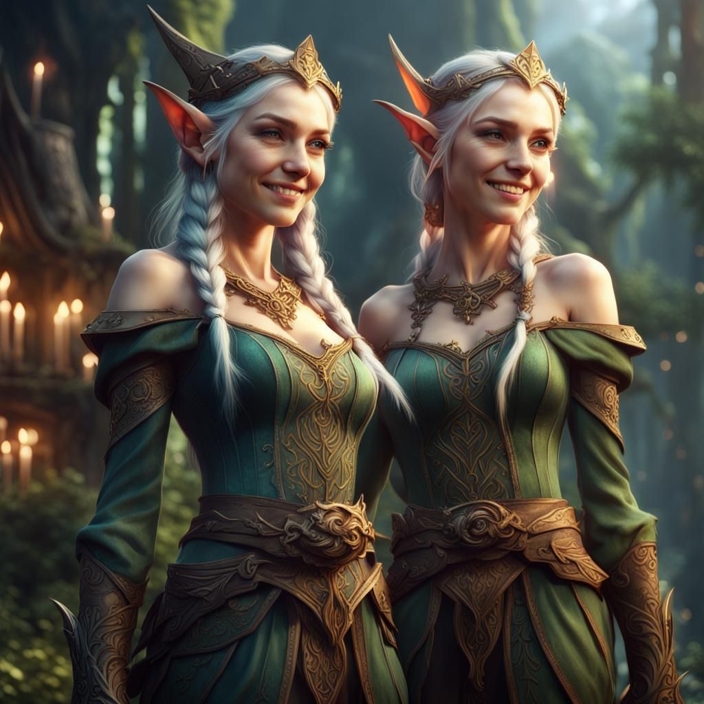 Smiling Elf Sisters: Fantasy Concept Art
