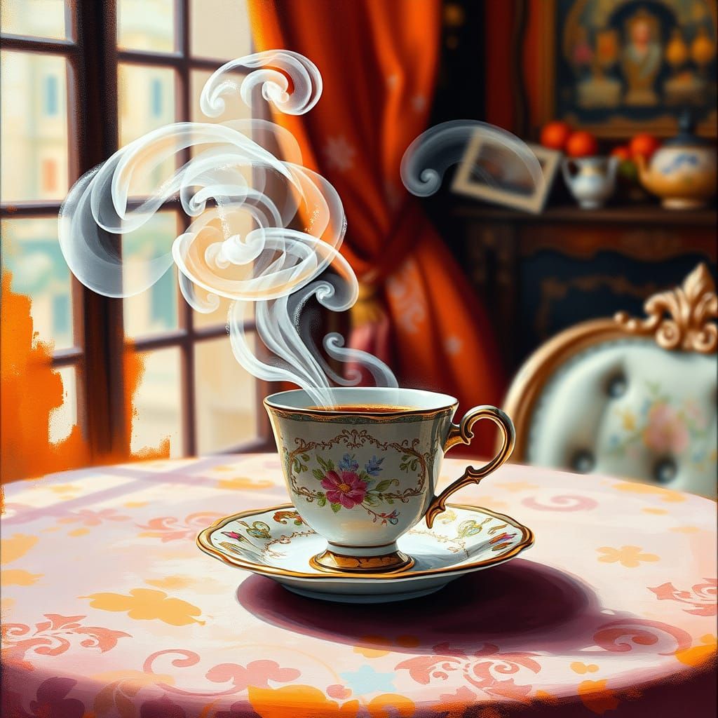 Whimsical Coffeehouse Scene in Impressionist Style