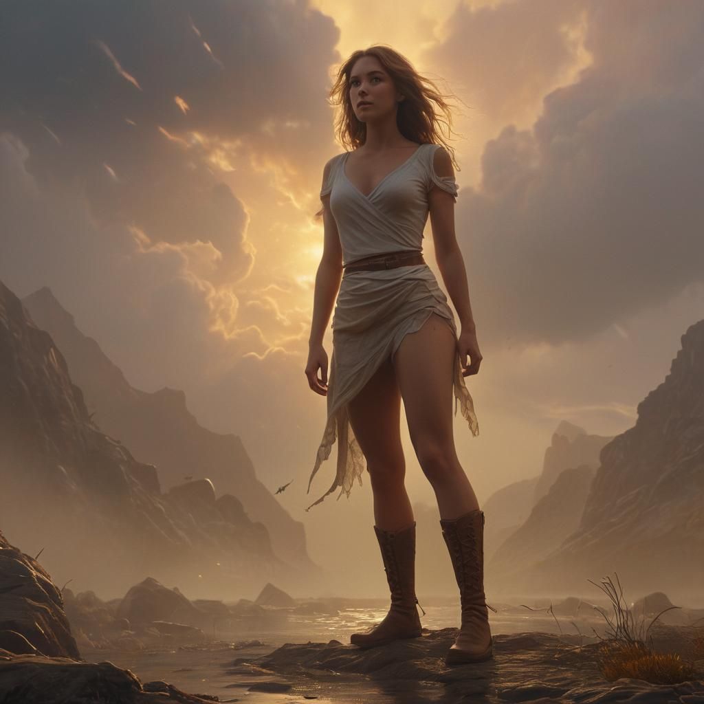 Woman in Misty Landscape: Fantasy Matte Painting