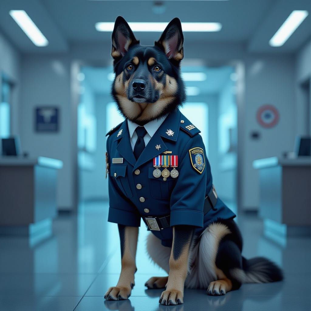 Police Dog Inspector in Modern Police Station