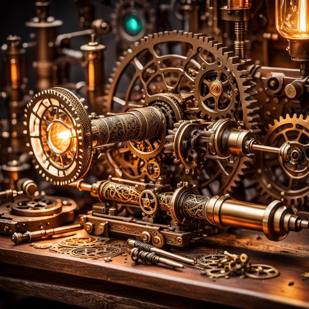 Steampunk Magic Wand Close-Up with Brass Details