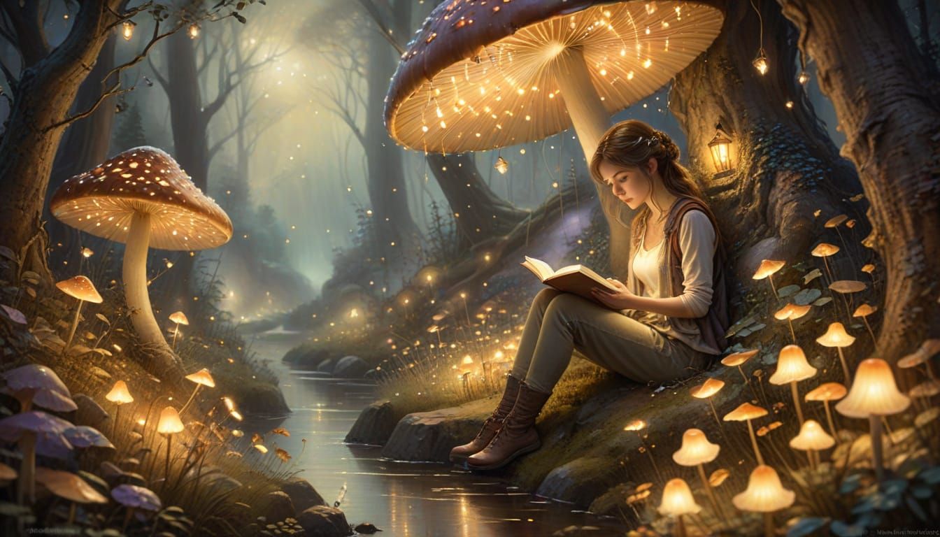 Enchanting Mushroom Nook in Watercolor Style