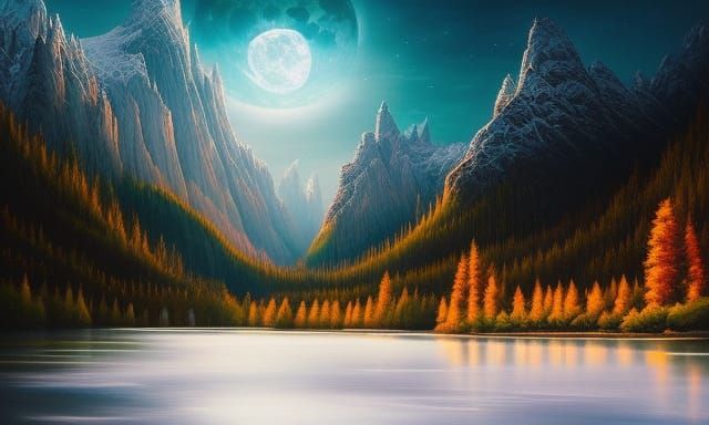 Fantasy Bavarian Castle by Lake in Ink Painting