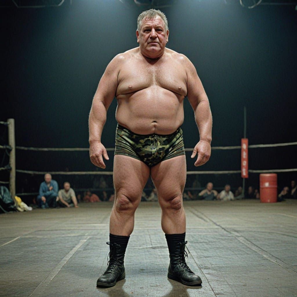 Confident Senior Wrestler in Vibrant Camouflage Attire