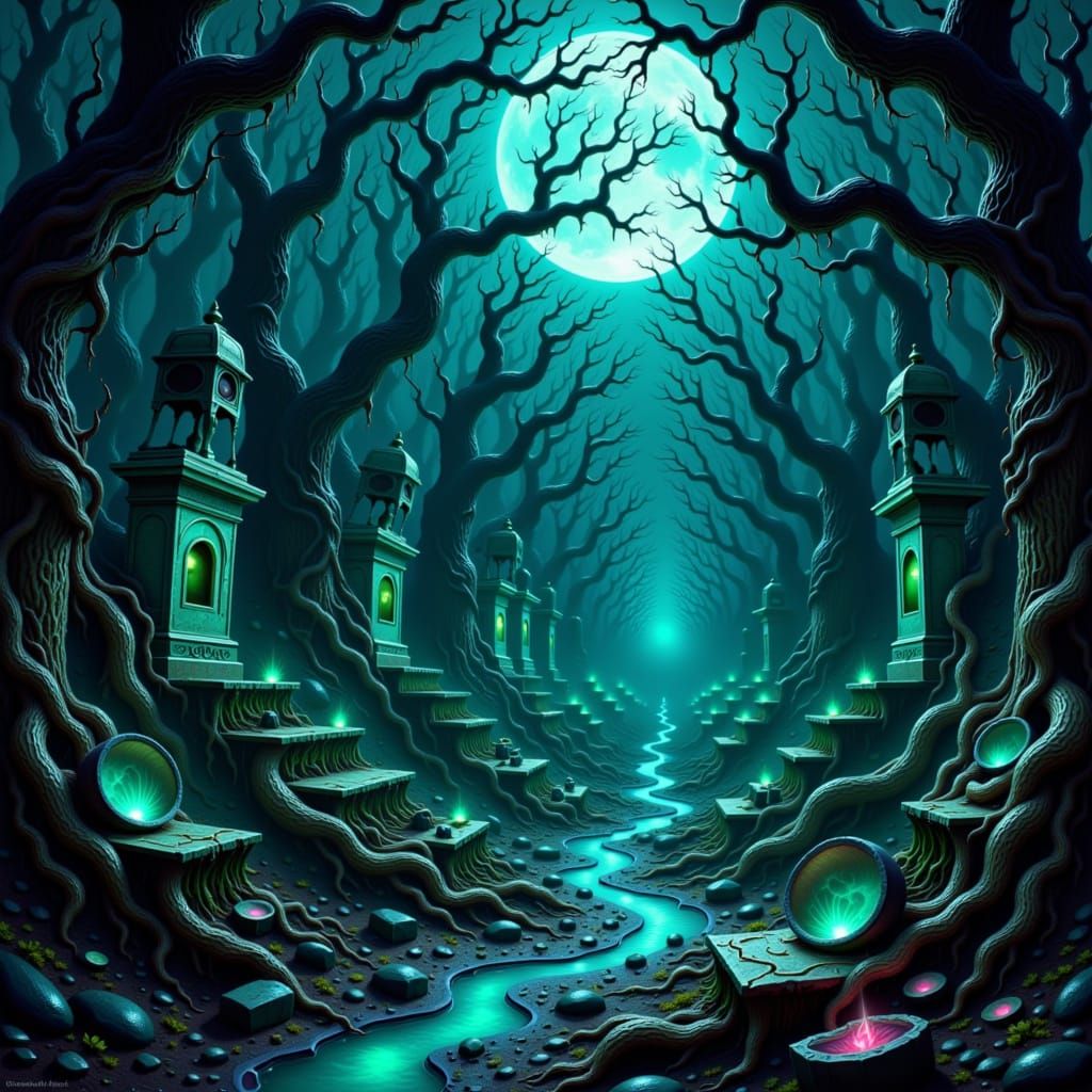 Gothic Horror Graveyard with Monstrous Fae