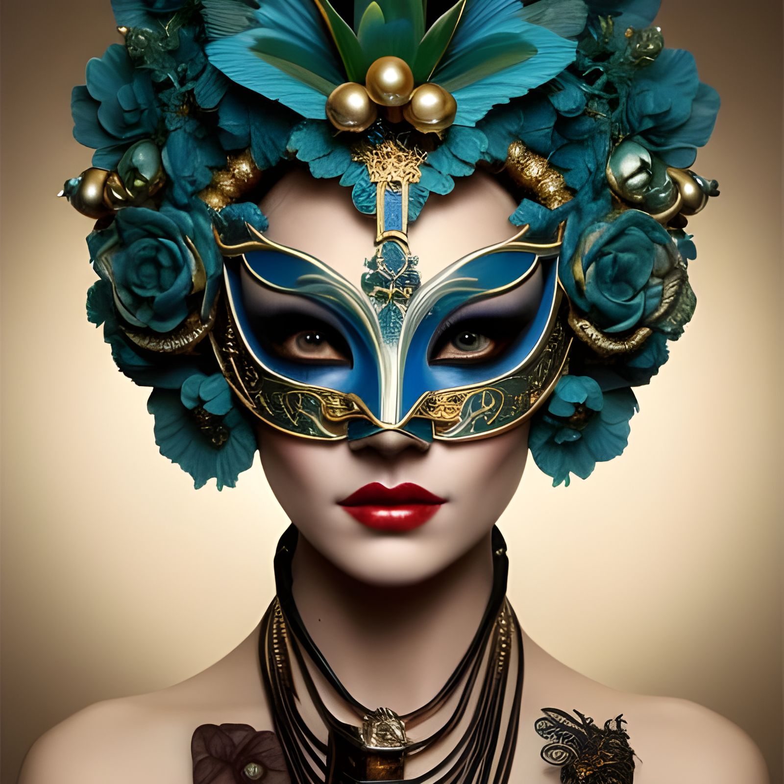 Ornate Masquerade Queen in Detailed Pencil Sketch