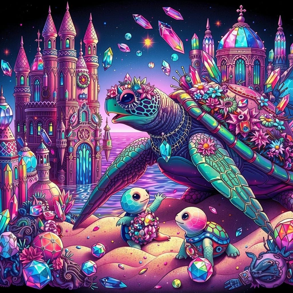 Goth Punk Sea Turtles Play in Jewel-Toned Sand Castles