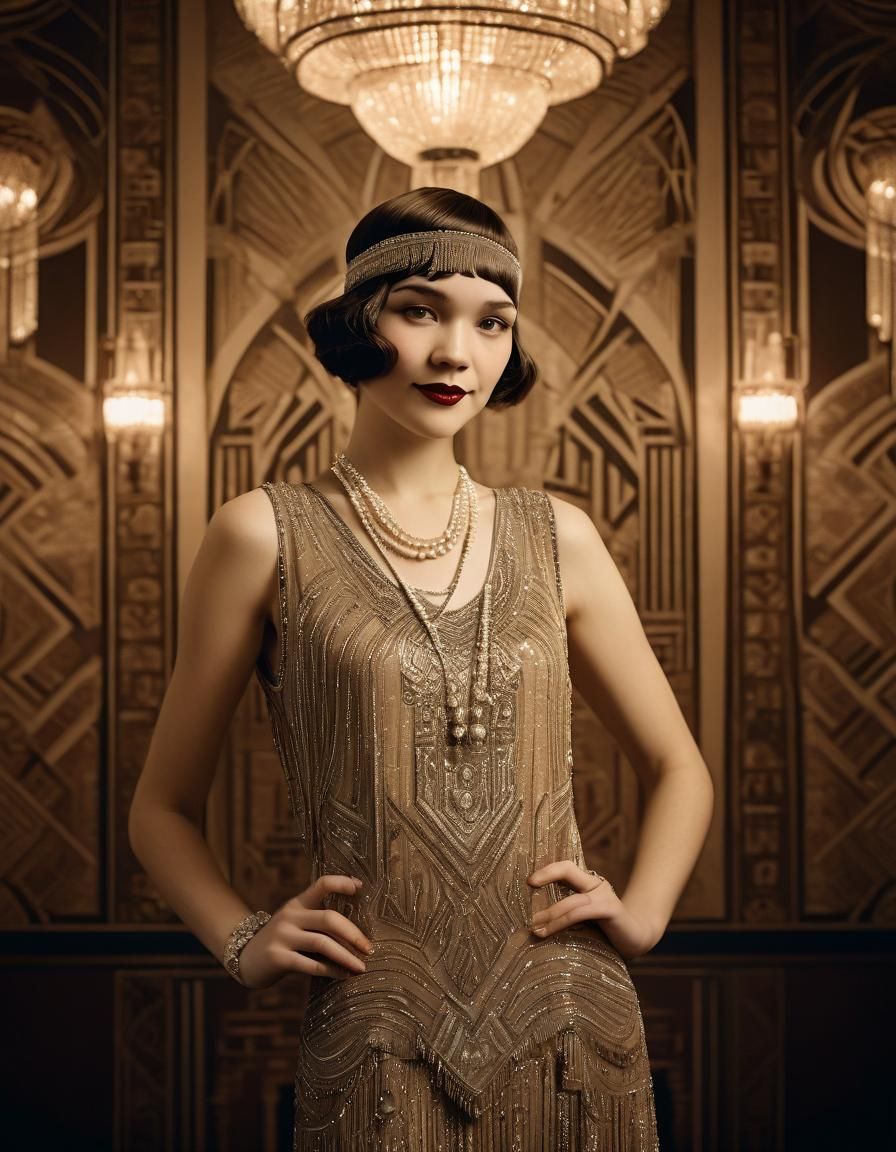 Elegant Woman in 1920s Flapper Dress Portrait