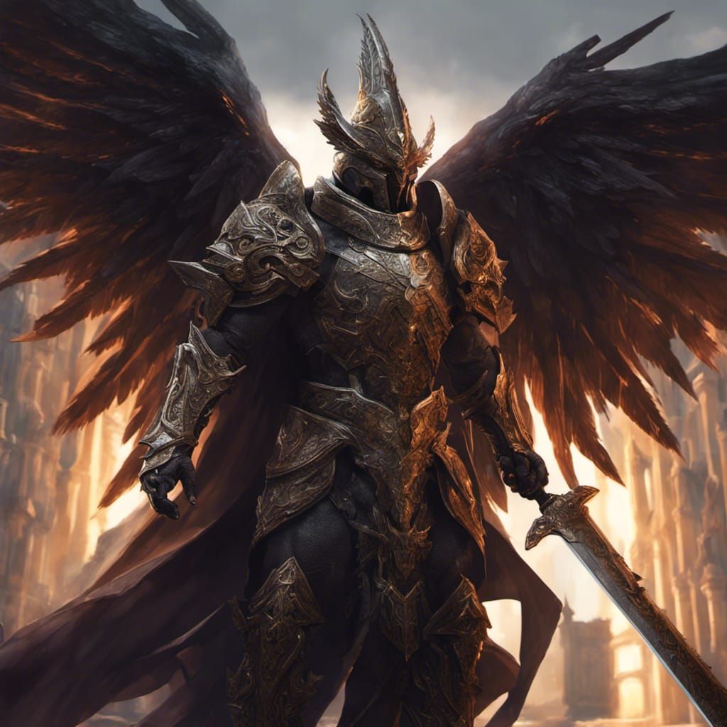 Dark Winged Paladin in a Detailed Dark Fantasy Art