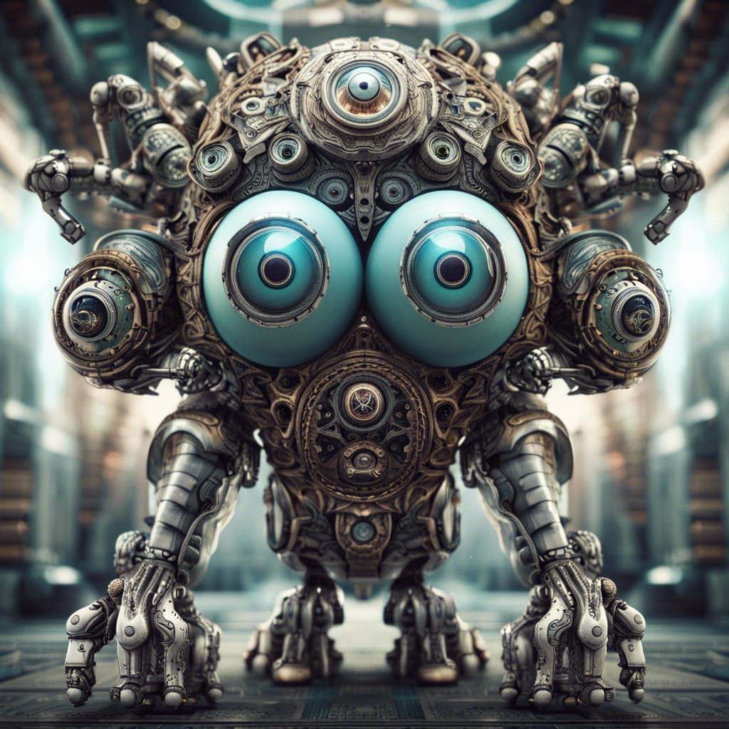 Two-Eyed Monster with Robotic Limbs: Digital Art