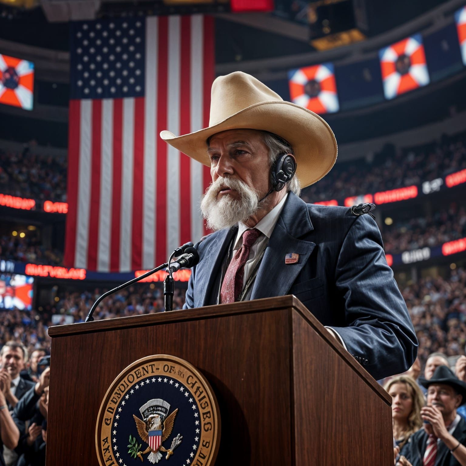 Cyborg President Addresses Crowd at Madison Square Garden