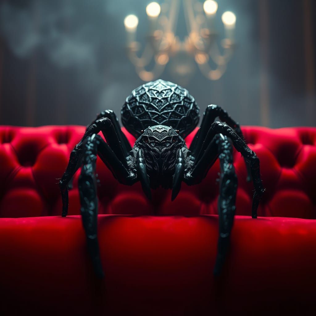 Armored Spider on Red Couch, as Digital Art