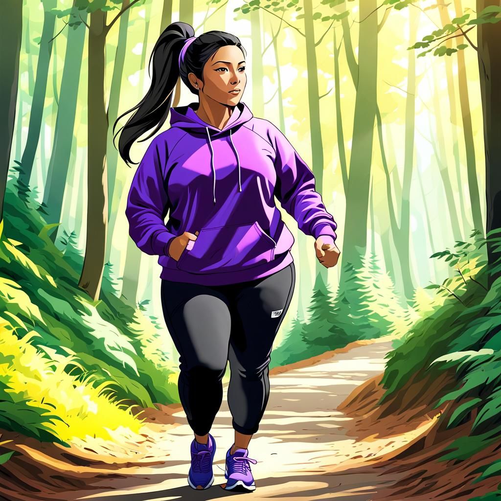 Plus-Sized Woman Jogging: Anime-Inspired Digital Art