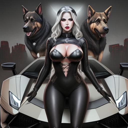 Lady Death Drives Lamborghini with German Shepherd