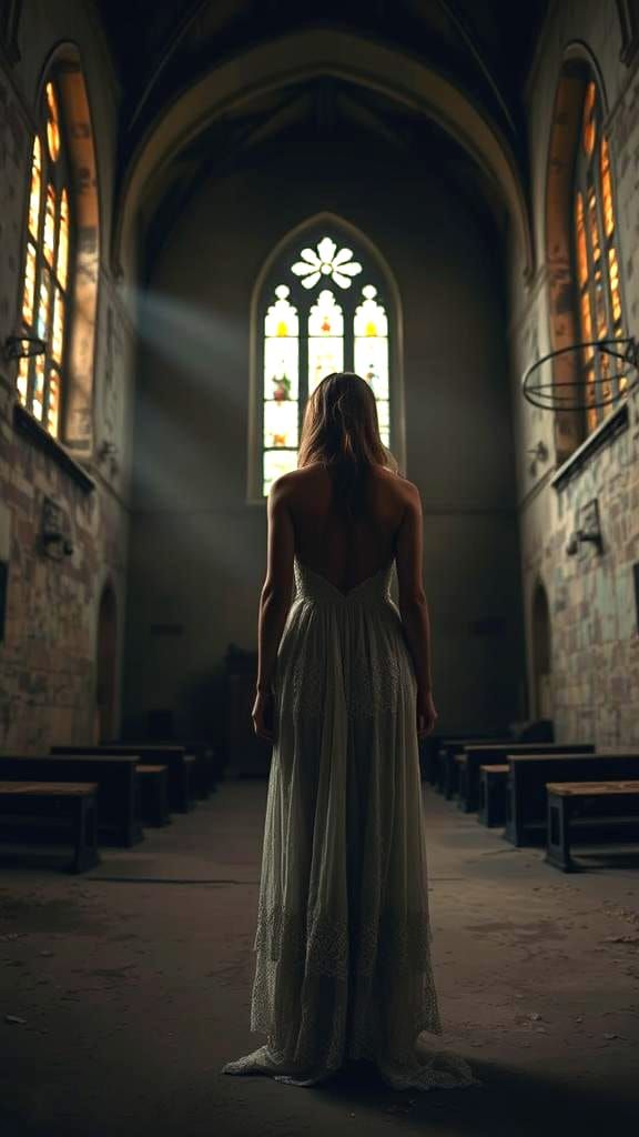 Gritty Realism: Woman in Abandoned Church