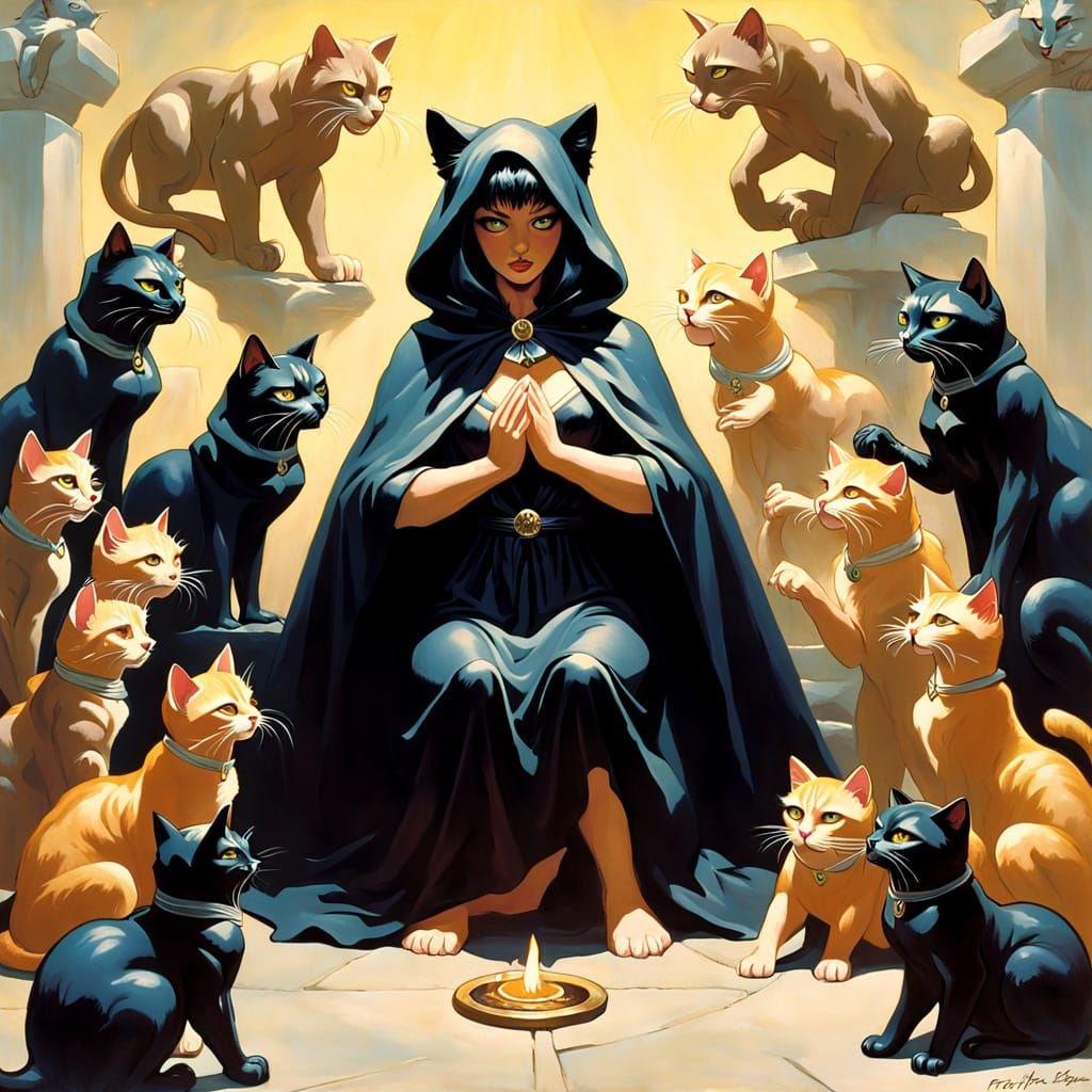 Feline Deities in Dark Fantasy Style