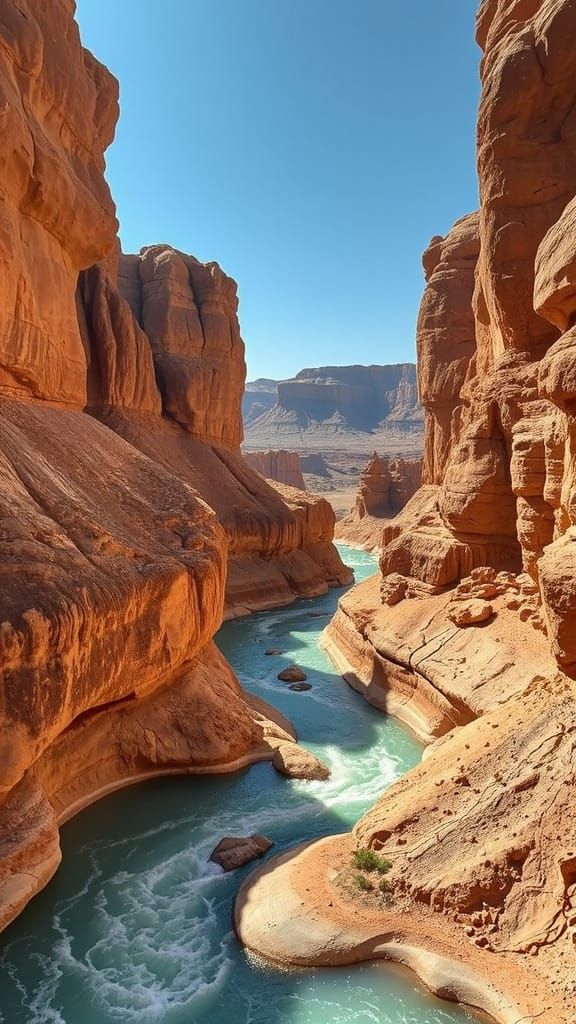 Granite Canyon Landscape with Turquoise River and Waterfalls