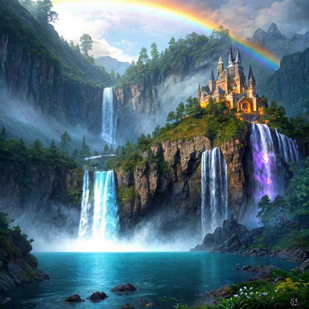 Elven City Hidden Behind Waterfall: Fantasy Concept Art
