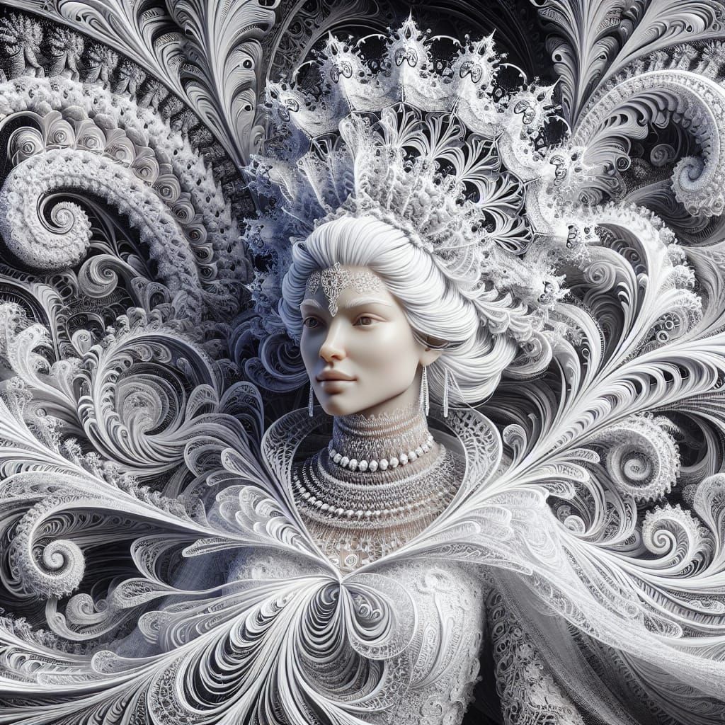 Baroque Fractal Lady in White: 3D Render