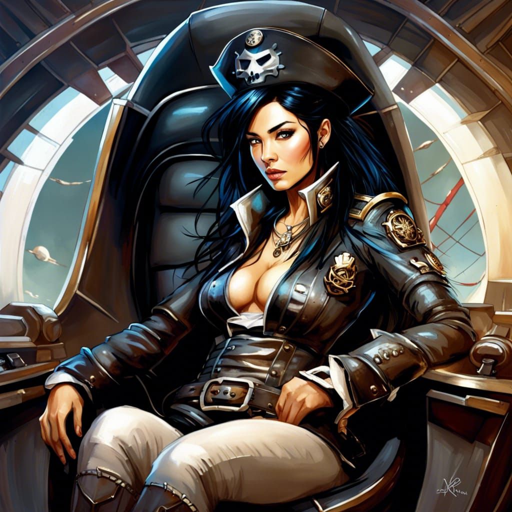 East-Asian Pirate Captain on Spaceship by Karol Bak