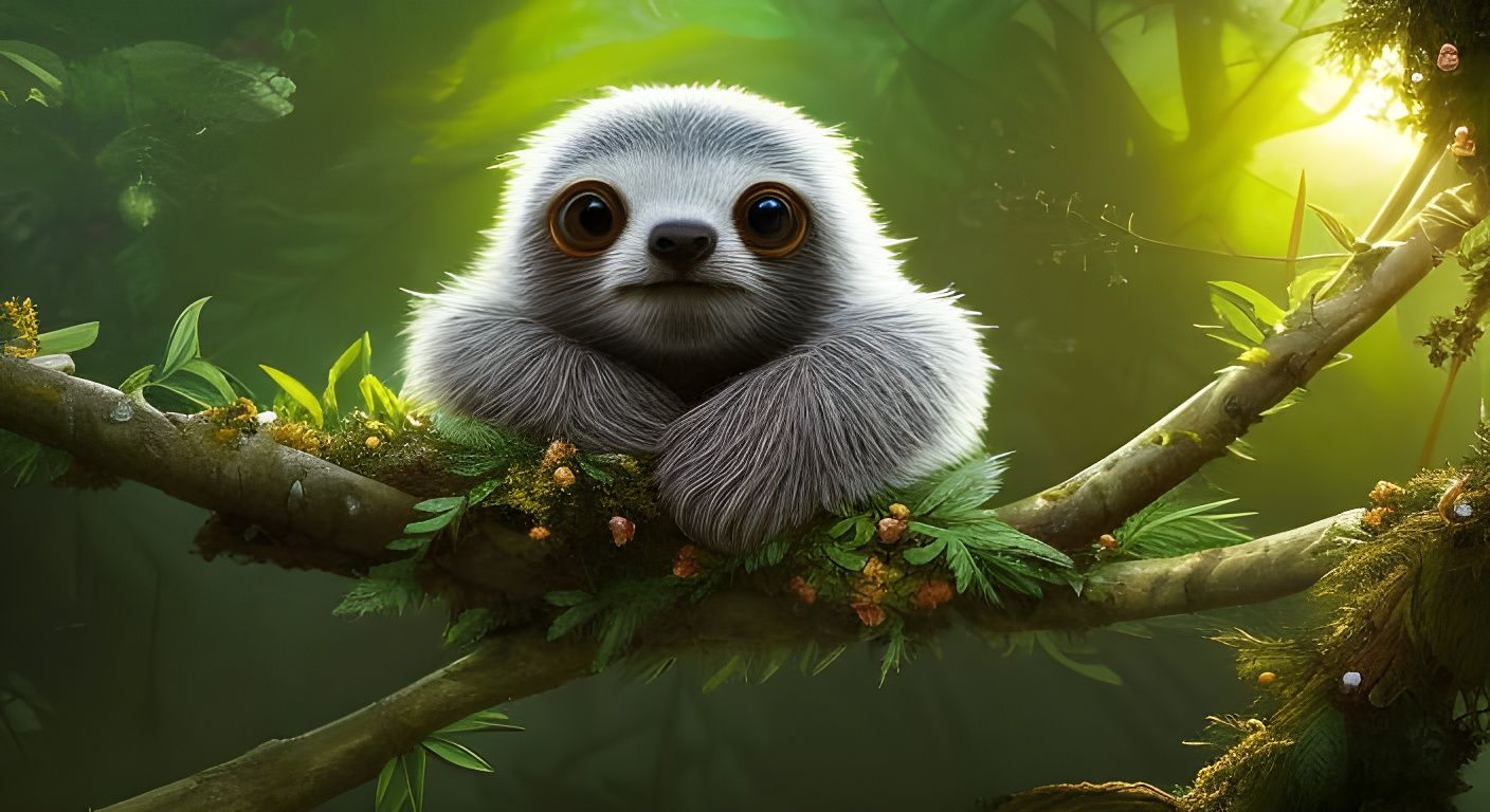 Photorealistic Sloth with Marijuana Leaves in Sci-Fi Art