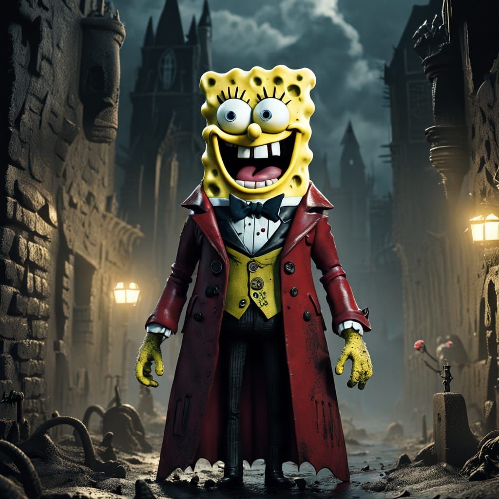 Sponge Bob Transformed into Dark Academia Vampire Lord