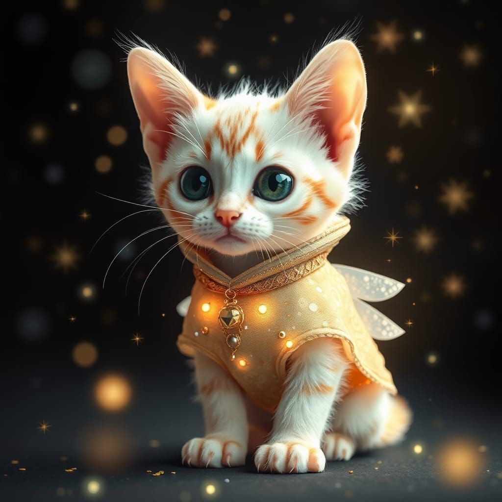 Cosmic Kitten in Space Suit with Magic Lights