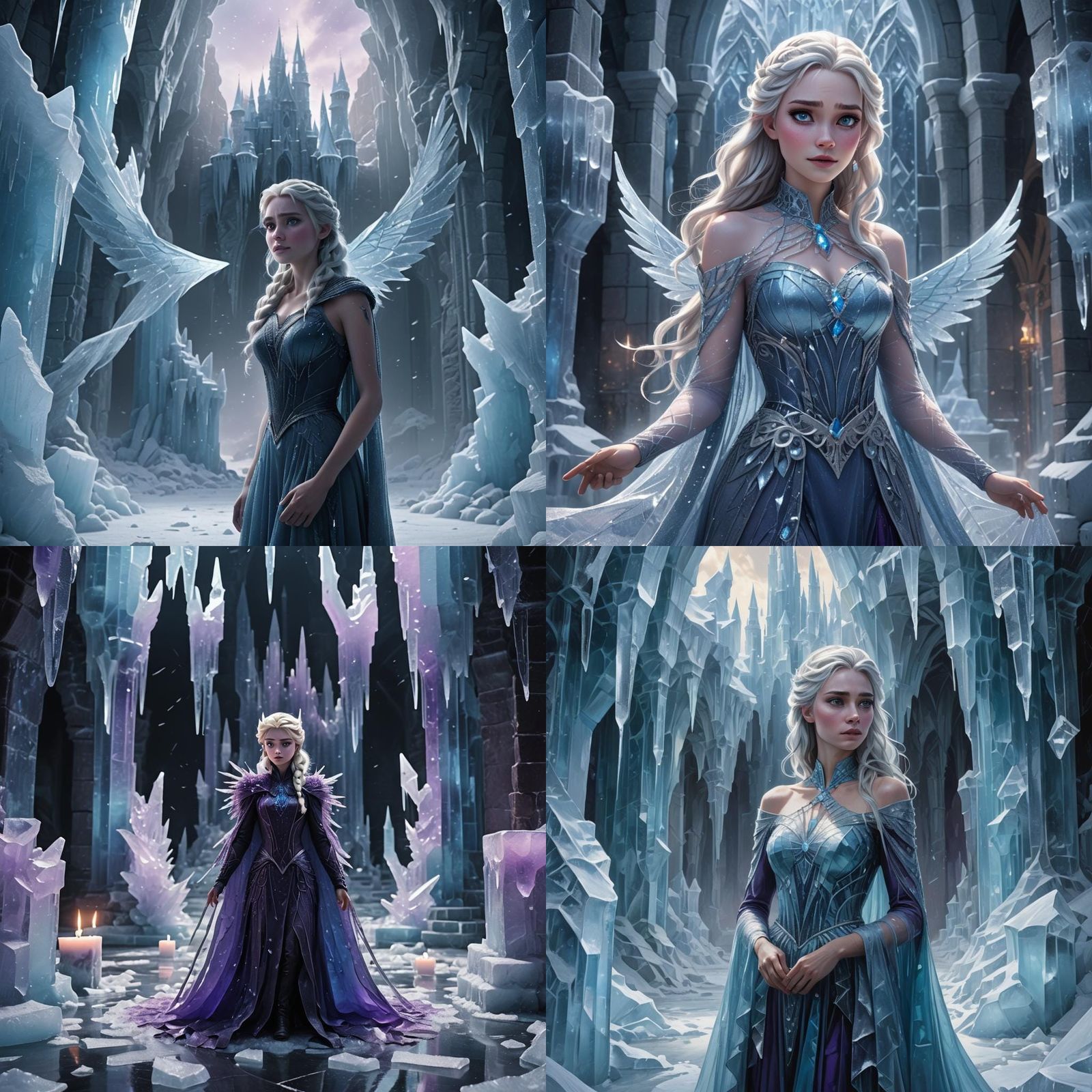 Elsa with Purple Crystal Ice Wings in Ice Castle