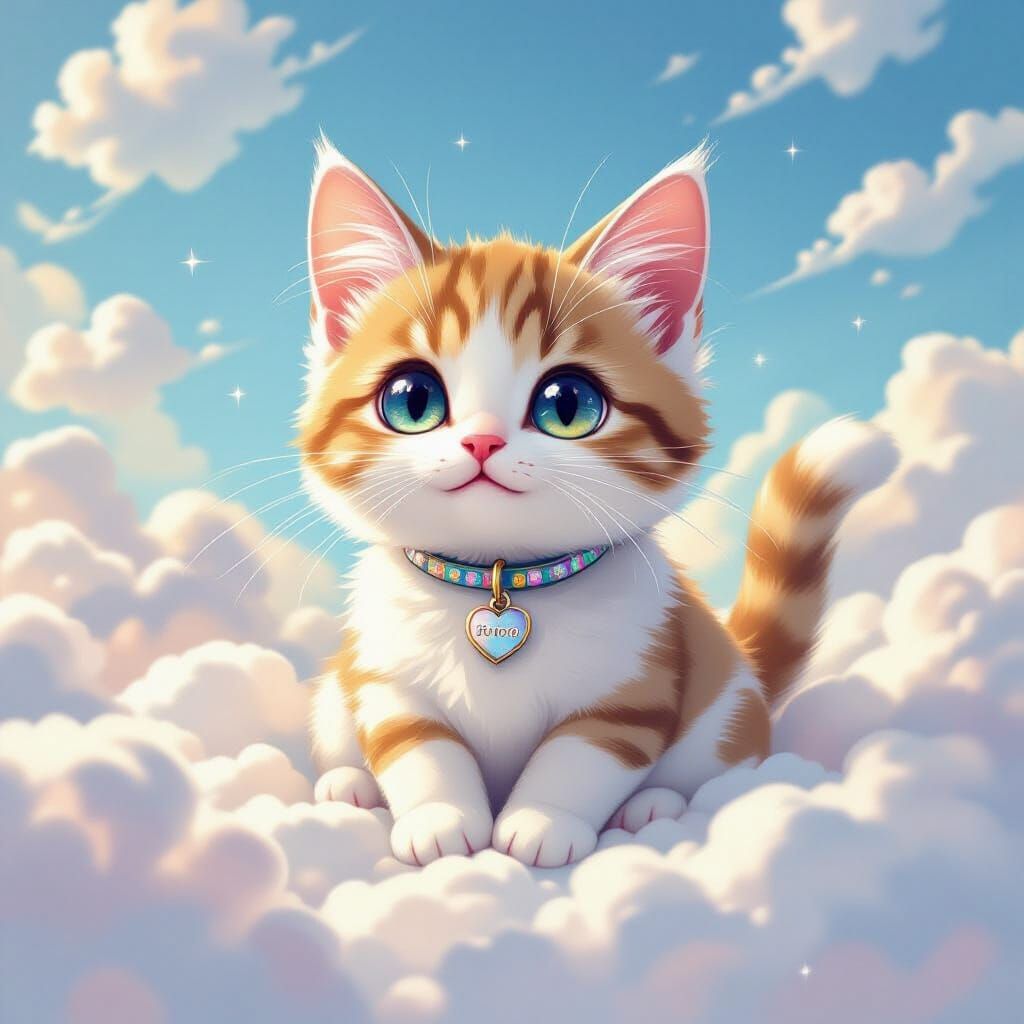 Whimsical Floating Cat in Pastel Dreamscape