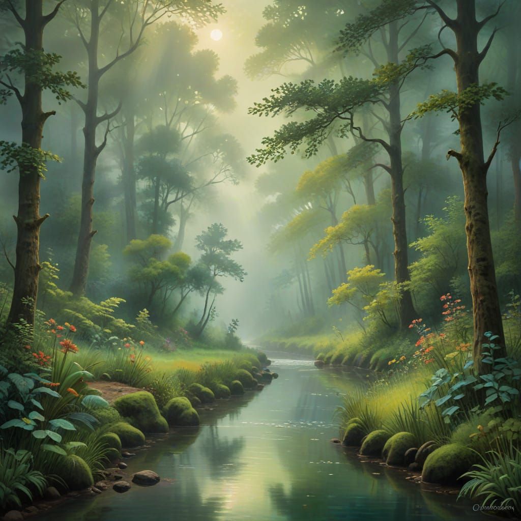 Dreamy Misty Forest Landscape