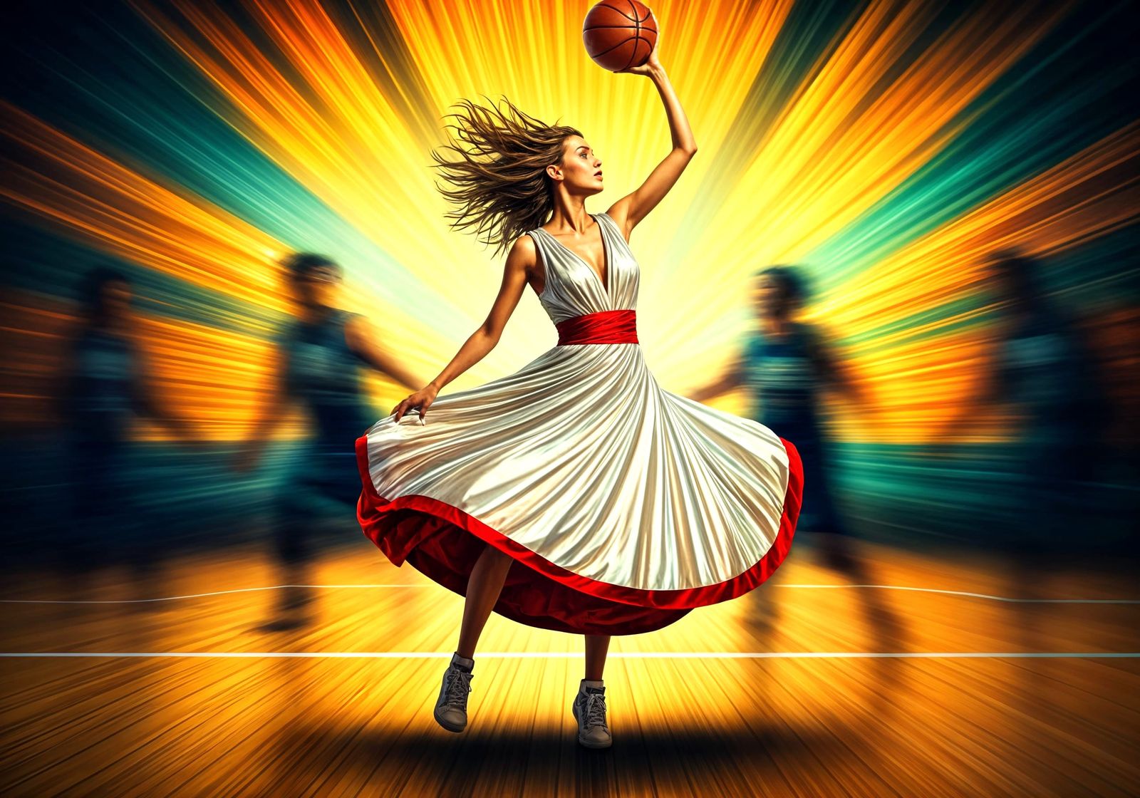 Dynamic Basketball Woman in Abstract Motion
