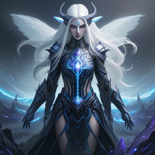 Ethereal Cosmic Hero Woman with Glowing Symbol