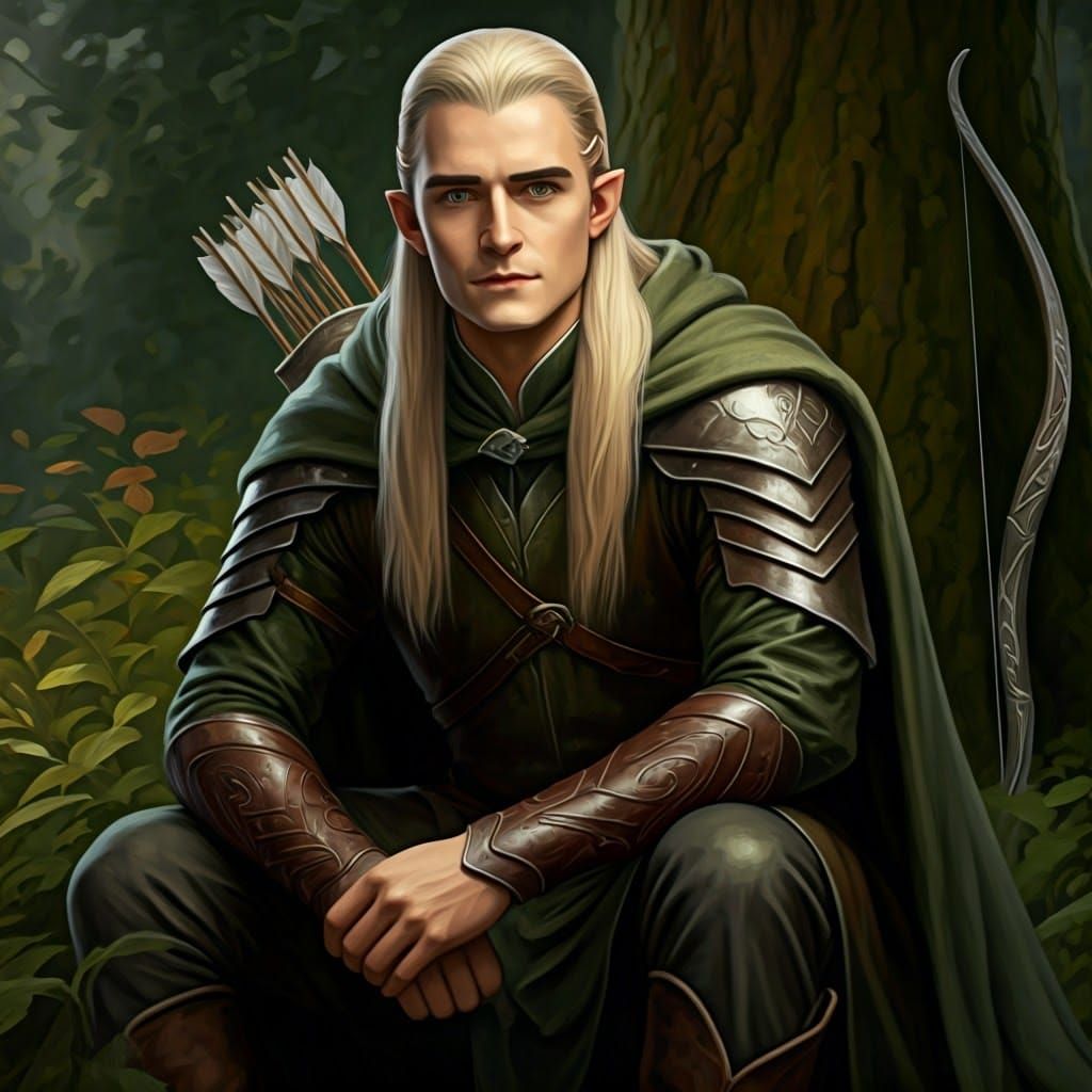 Legolas Greenleaf in Golden Light: An Oil Painting
