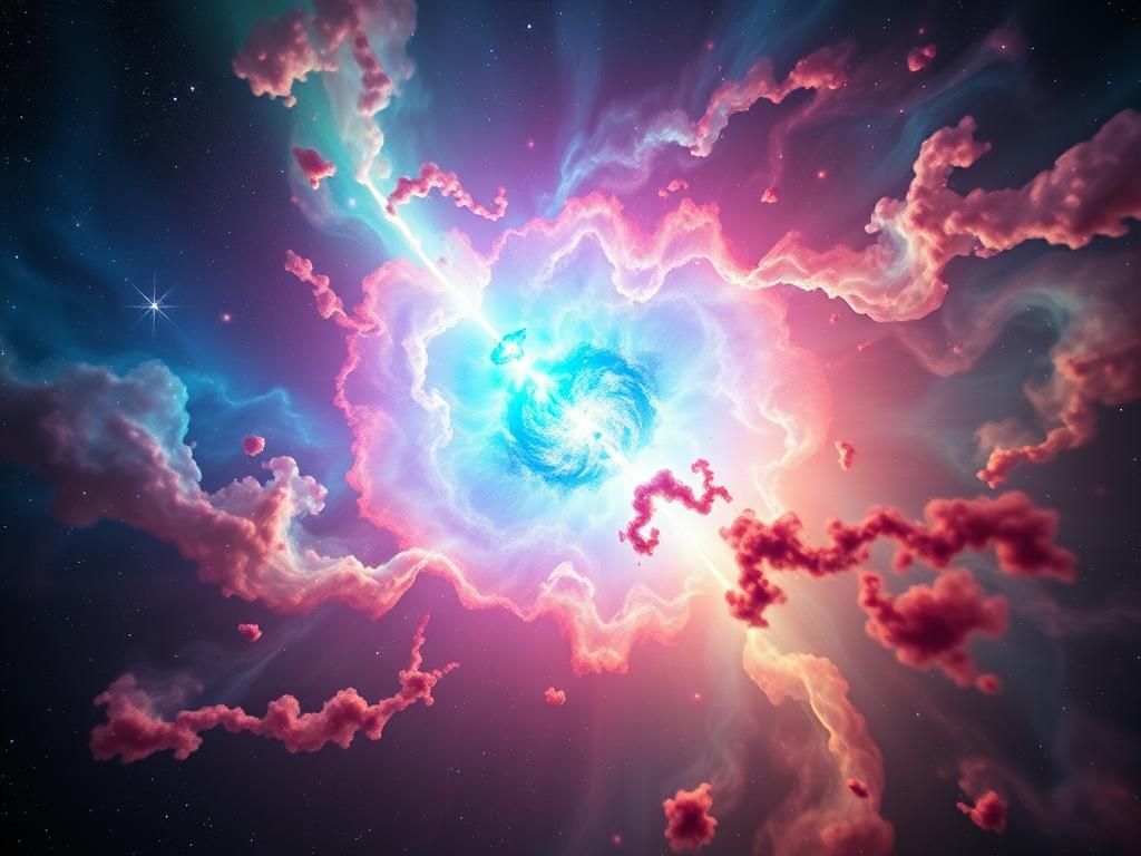 Vibrant Supernova with Ghostly Nebula, Holographic Art