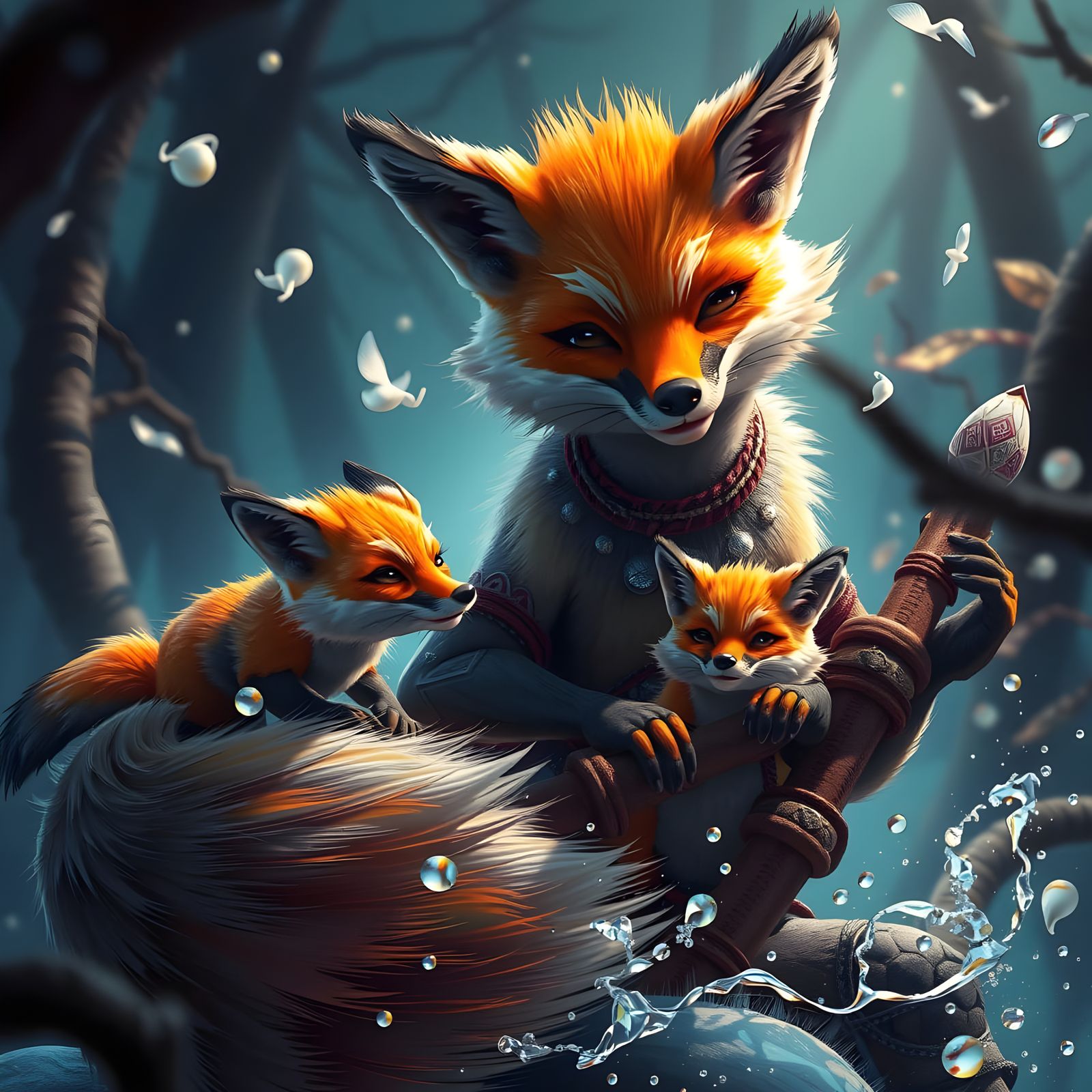 Fox Family: Detailed Fantasy Concept Art