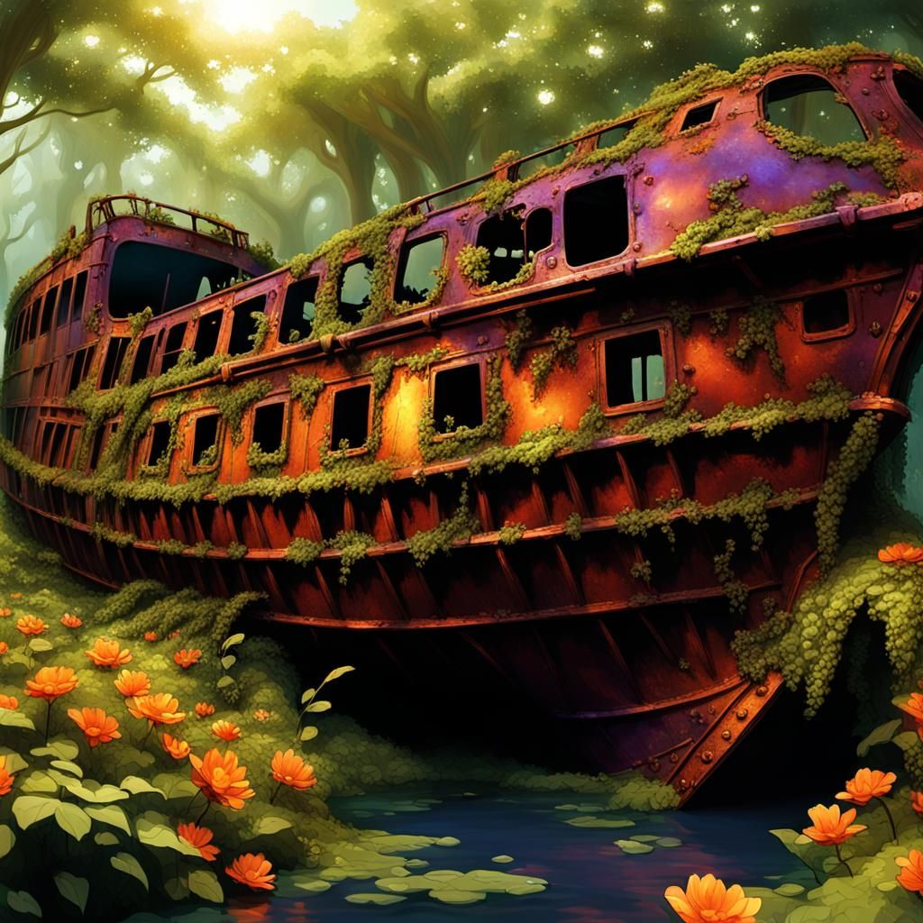 Nature Reclaims Spaceship: Dreamlike Fantasy Concept Art