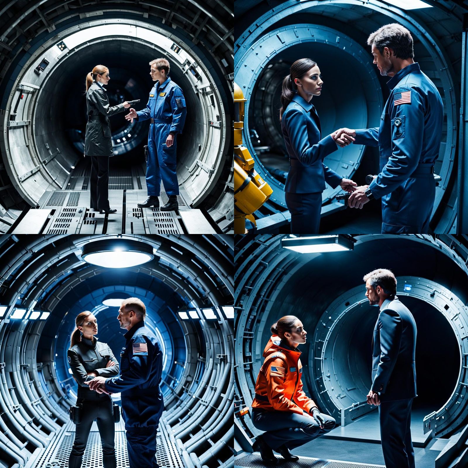 Female Spy Meeting in Spaceship Tunnel