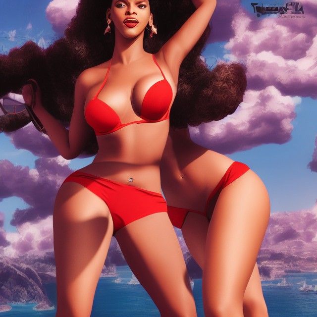 Curvy Woman in Azur Lane Outfit, Digital Matte Painting