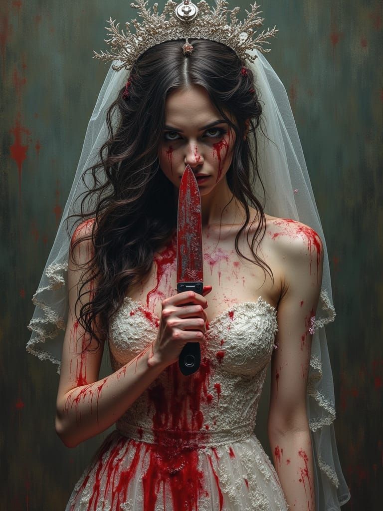 Macabre Bridal Horror in Dark Fantasy Graffiti Style