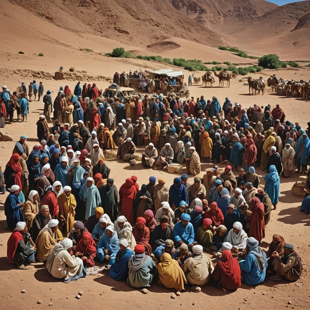 Colorful Berber Family Gathering in the Desert