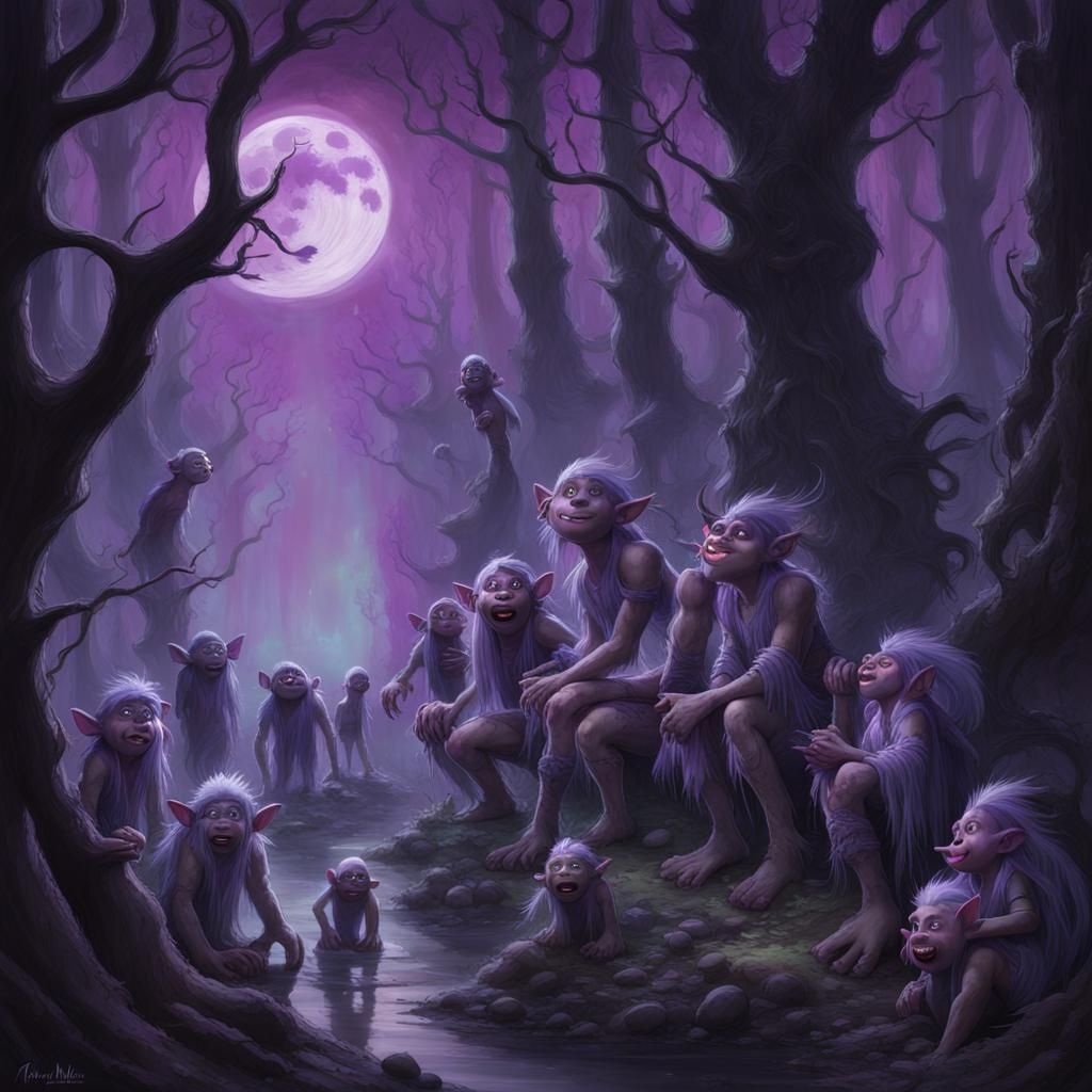Elves in a Purple Mist Forest