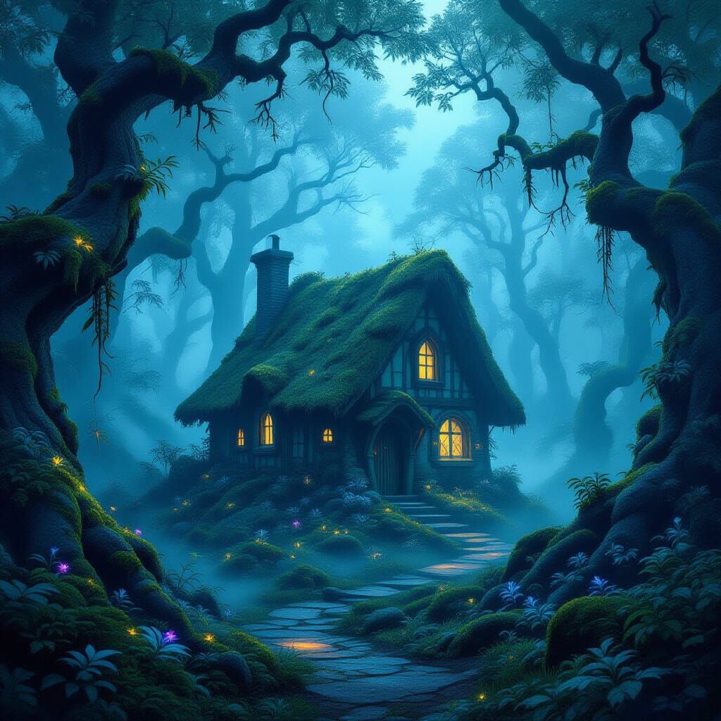 Ethereal Abandoned Cottage in Enchanted Forest