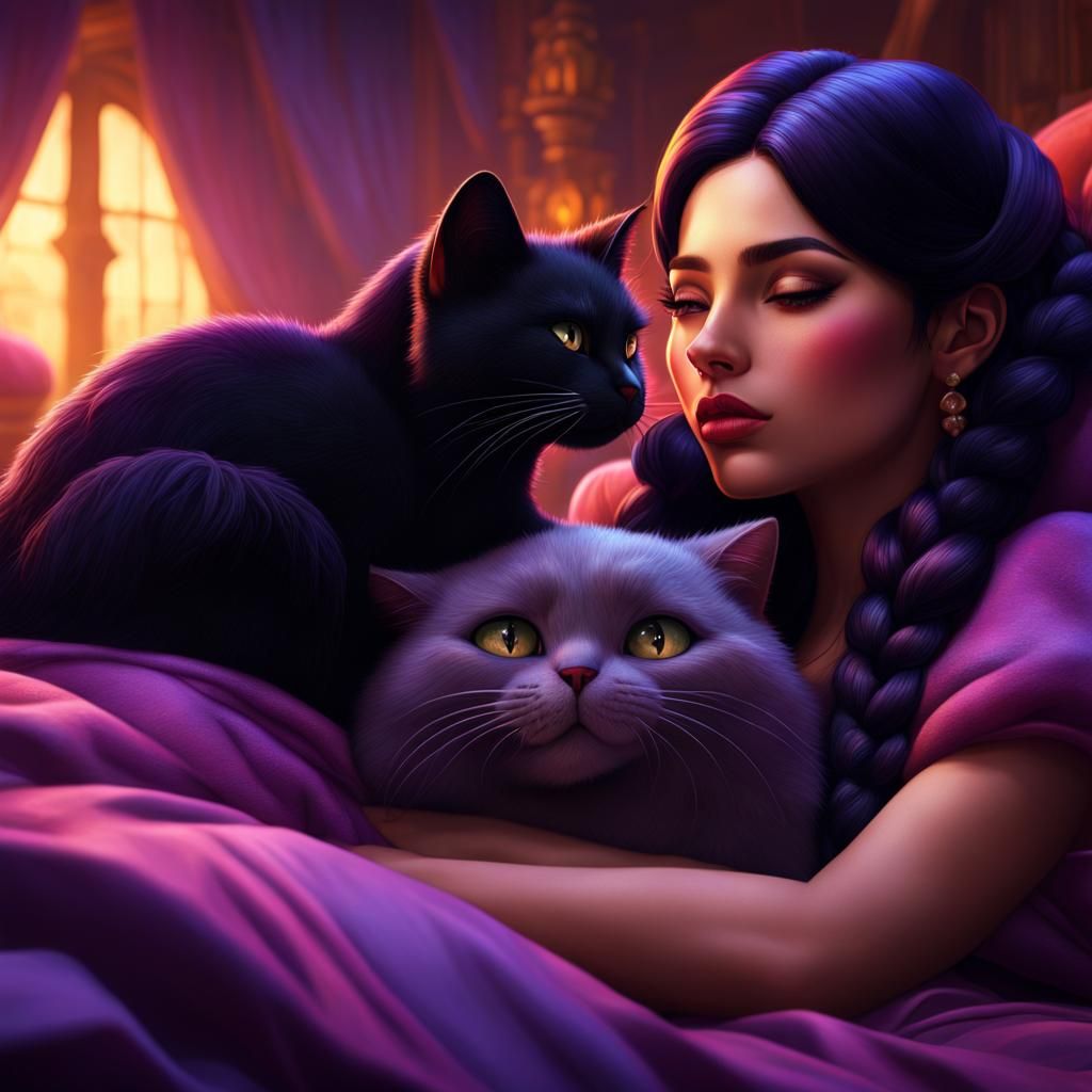 Girl with Purple Cat: Fantasy Concept Art