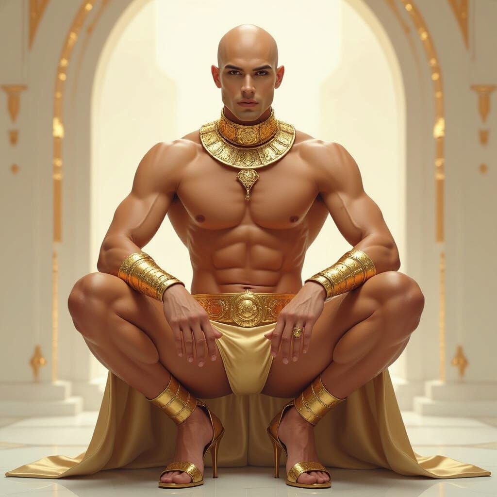 Golden Man Posing Elegantly, in Sci-Fi Style