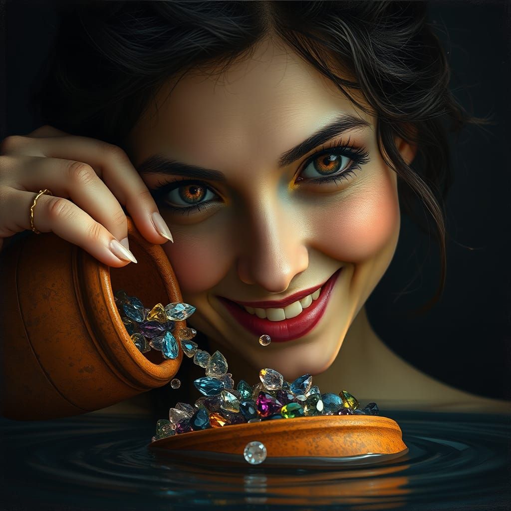 Intimate close-up of a whimsical woman, her bright, inquisit...