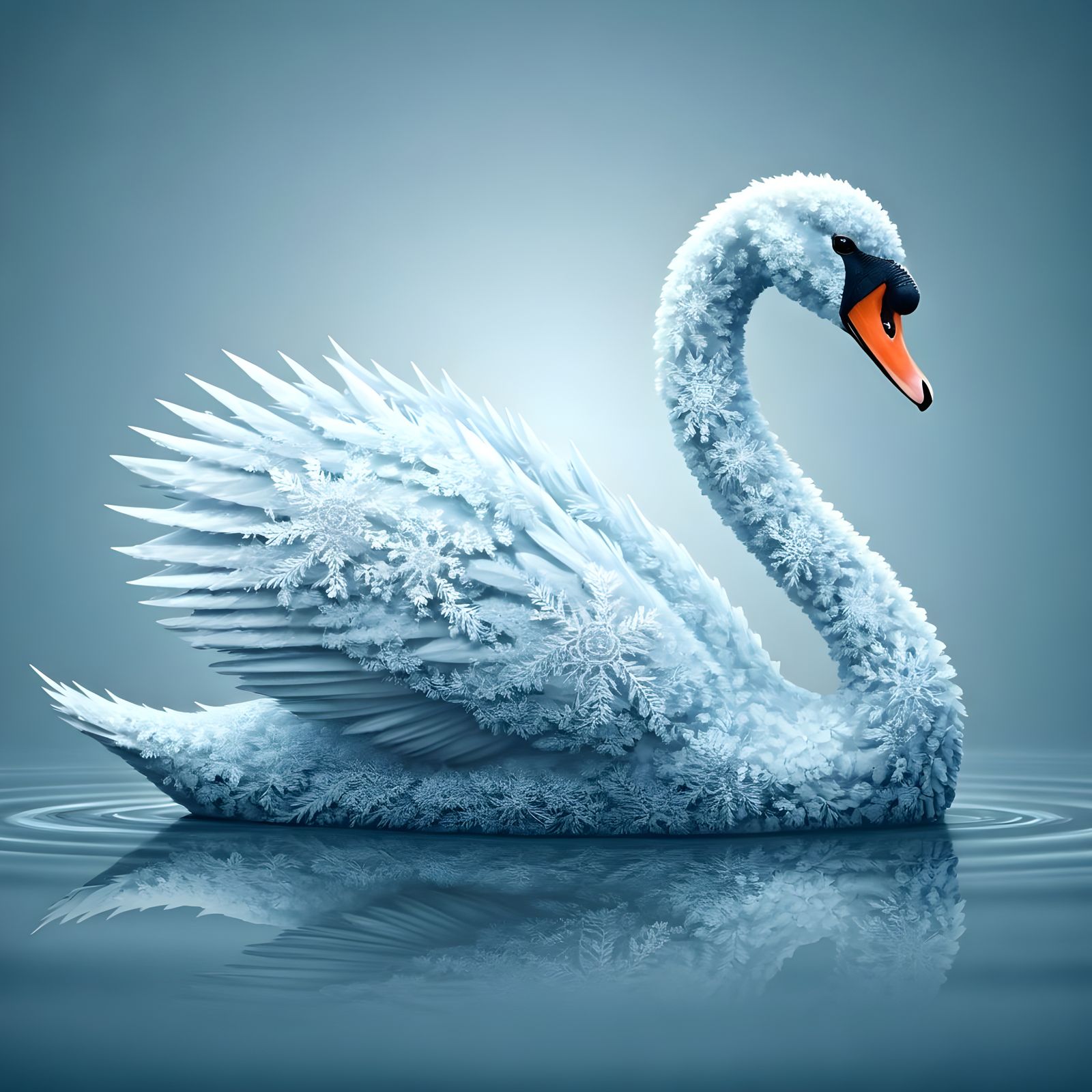 Elegant Snowflake Swan in Winter Blue