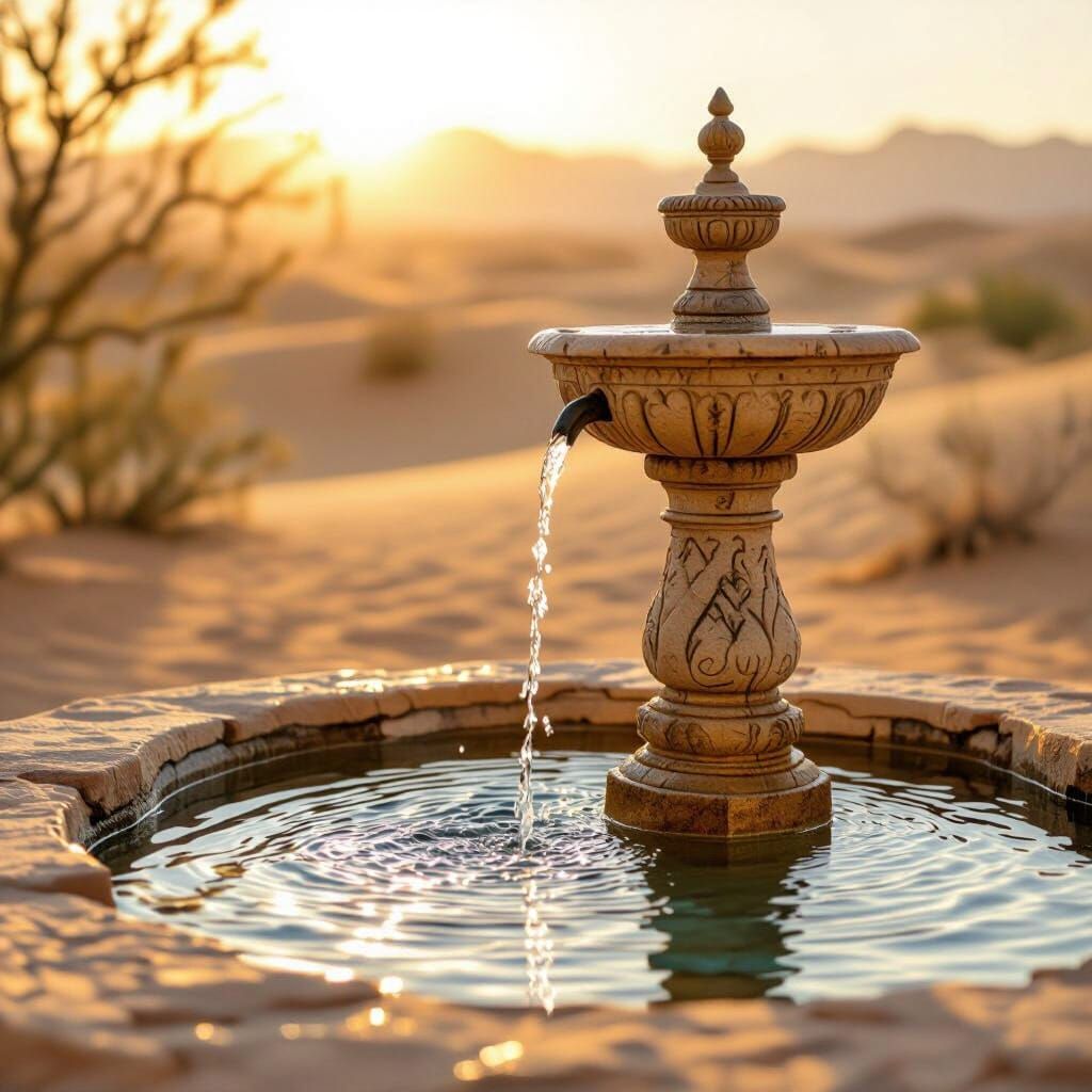 Desert Oasis: Ancient Fountain in Golden Light
