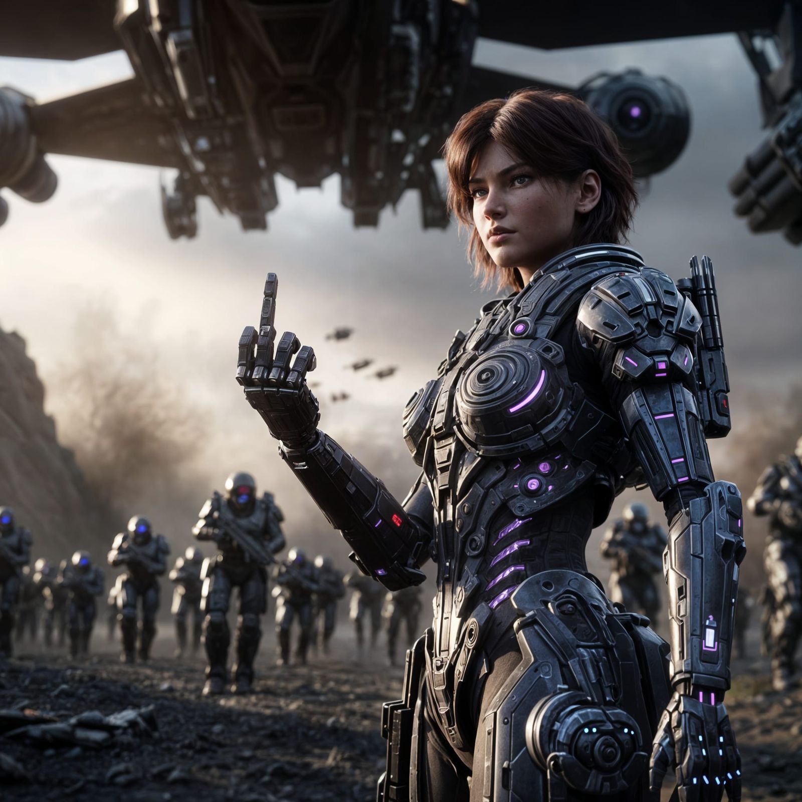 Futuristic Soldier Defiance in Sci-Fi 8K Scene