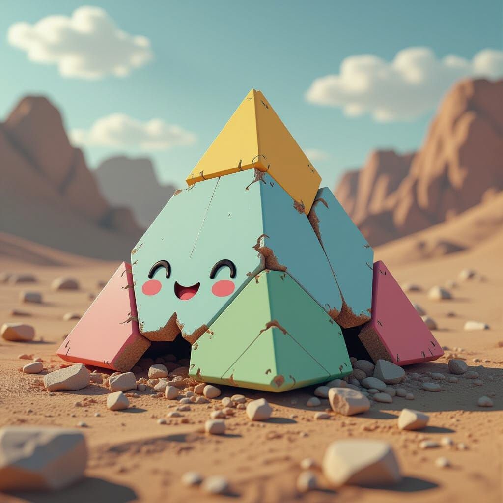 Melting Vinyl Pyramid with Face in Hyperrealistic CGI